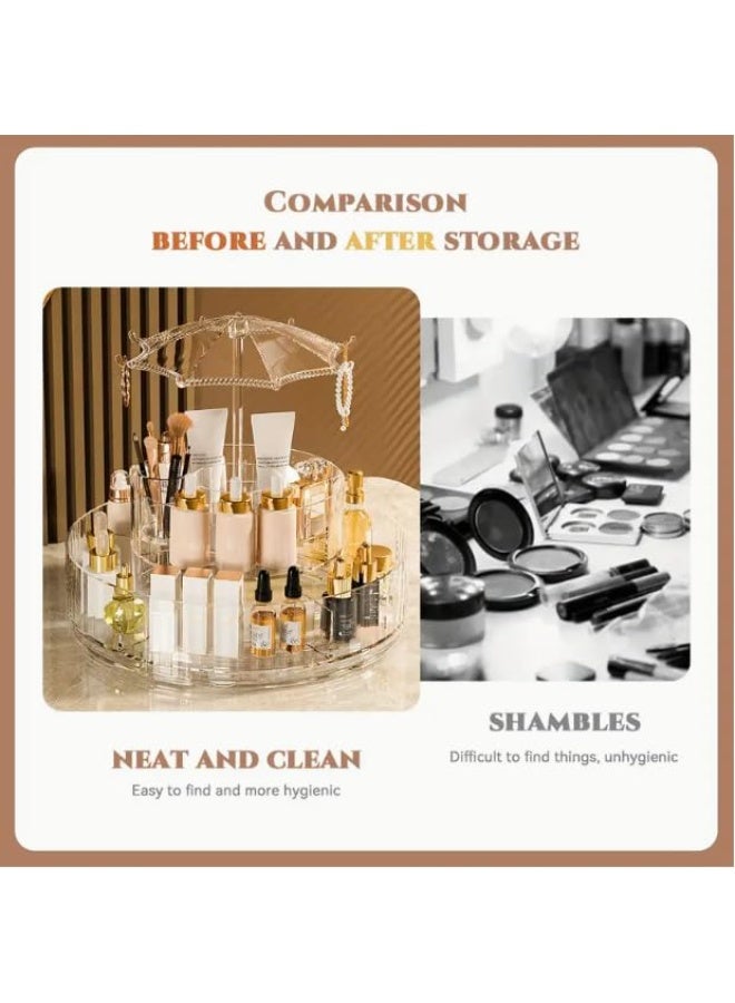 NOVA TECH 360° Rotating Clear Acrylic Makeup & Skincare Organizer – 2-Layer Umbrella Design - Image 4